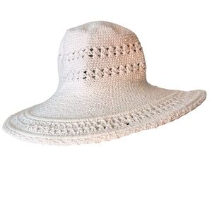 Crochet White Sun Hat Wide Large Brim Knit Handmade Macrame